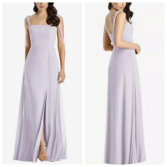 Dessy Collection Vivian Diamond Fit & Flare Long Gown Slit Bridesmaid Wedding - Picture 1 of 14